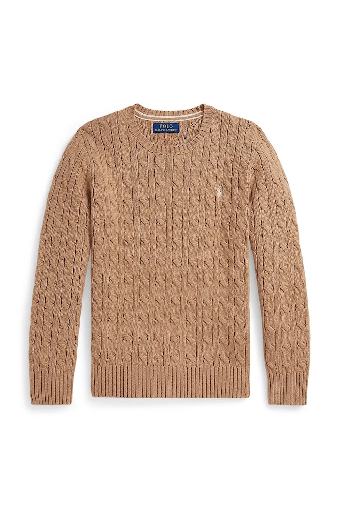 Детски памучен пуловер Polo Ralph Lauren ситен бежов 323702674504