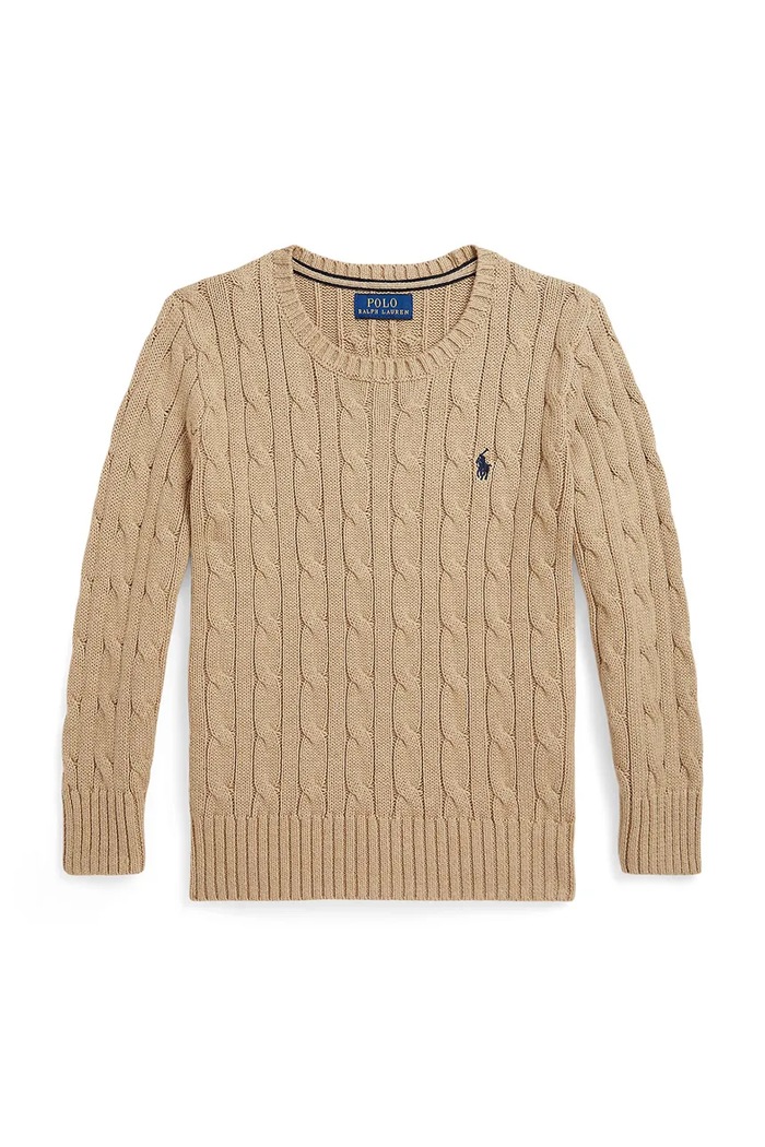 Detský bavlnený sveter Polo Ralph Lauren nášivka hnedá 322702674517