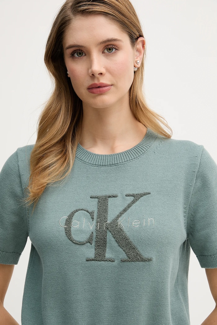 Памучна тениска Calvin Klein Jeans тюркоазен LV044E306G