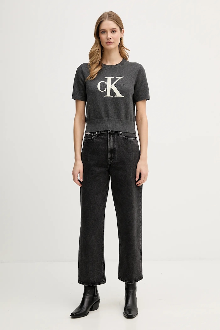 Βαμβακερό μπλουζάκι Calvin Klein Jeans LV044E306G γκρί SS26