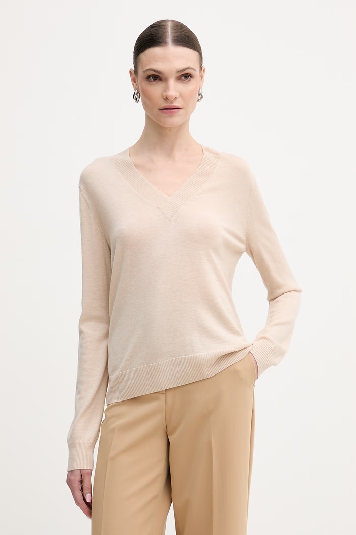 Weekend Max Mara sweter wełniany ESTREMO szpic beżowy 2615361031600