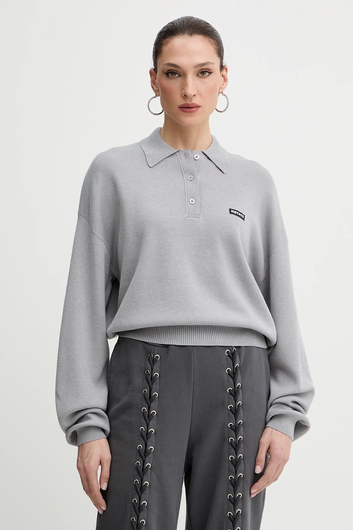 Rotate maglione con lana colletto abbottonato grigio 115137039