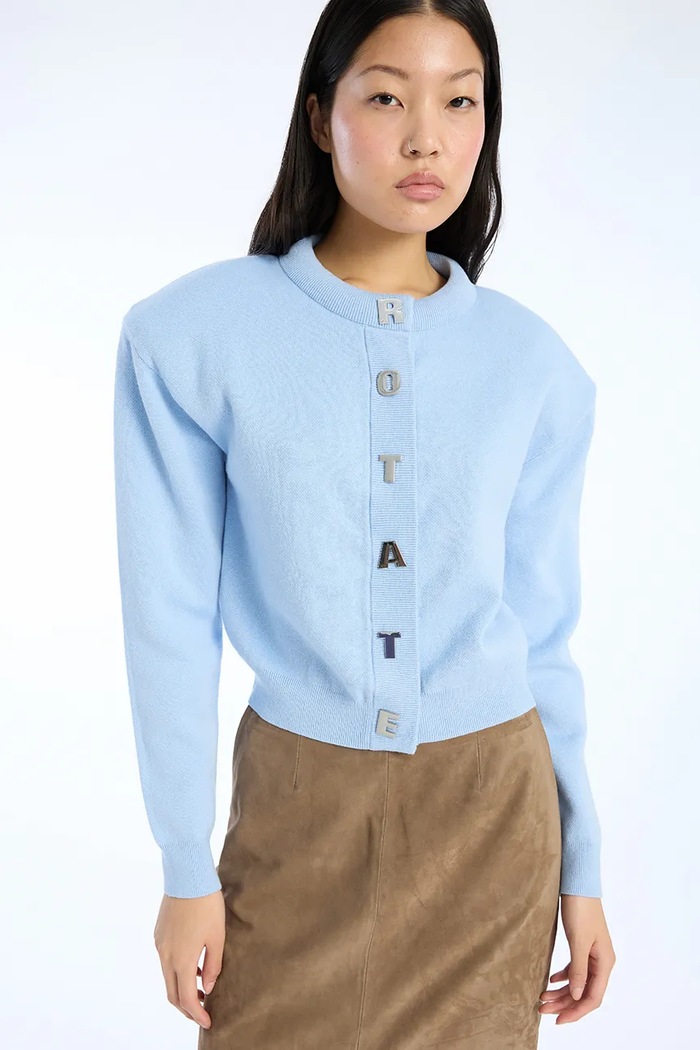 Rotate cardigan con aggiunta di cachemire semplice blu 1138541321