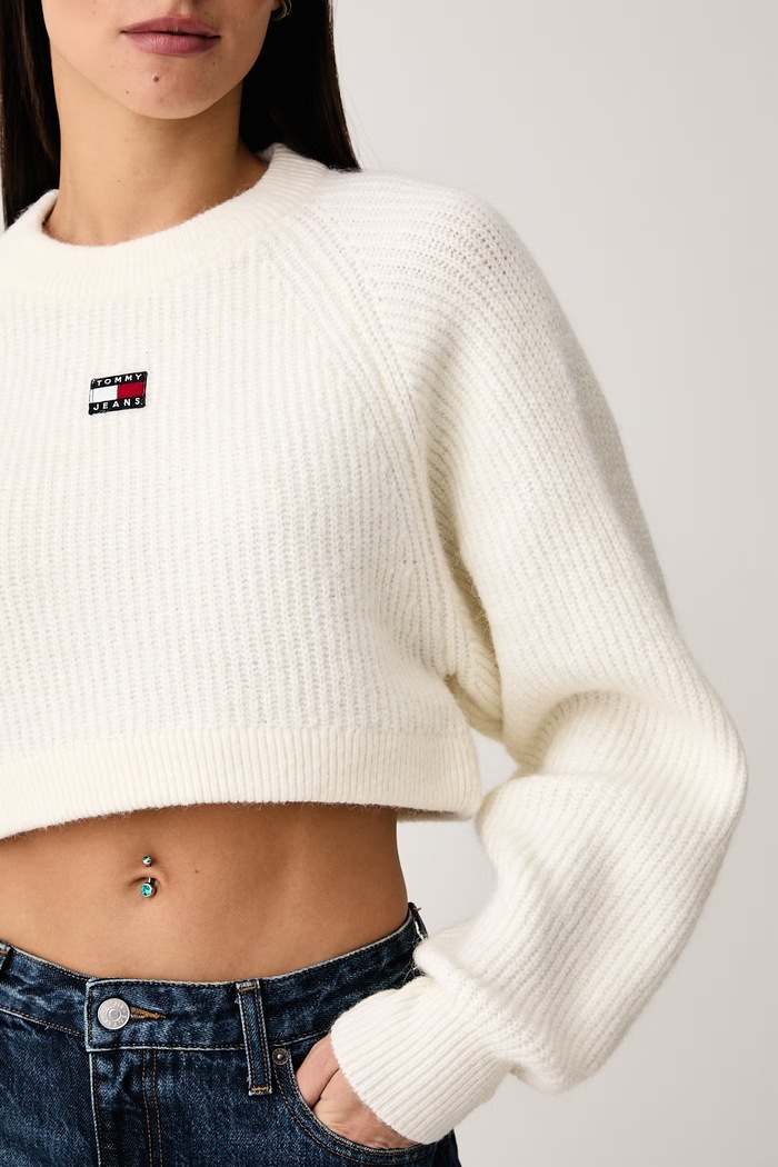 Sweter damski z dodatkiem wełny Tommy Jeans DW0DW22024 beżowy