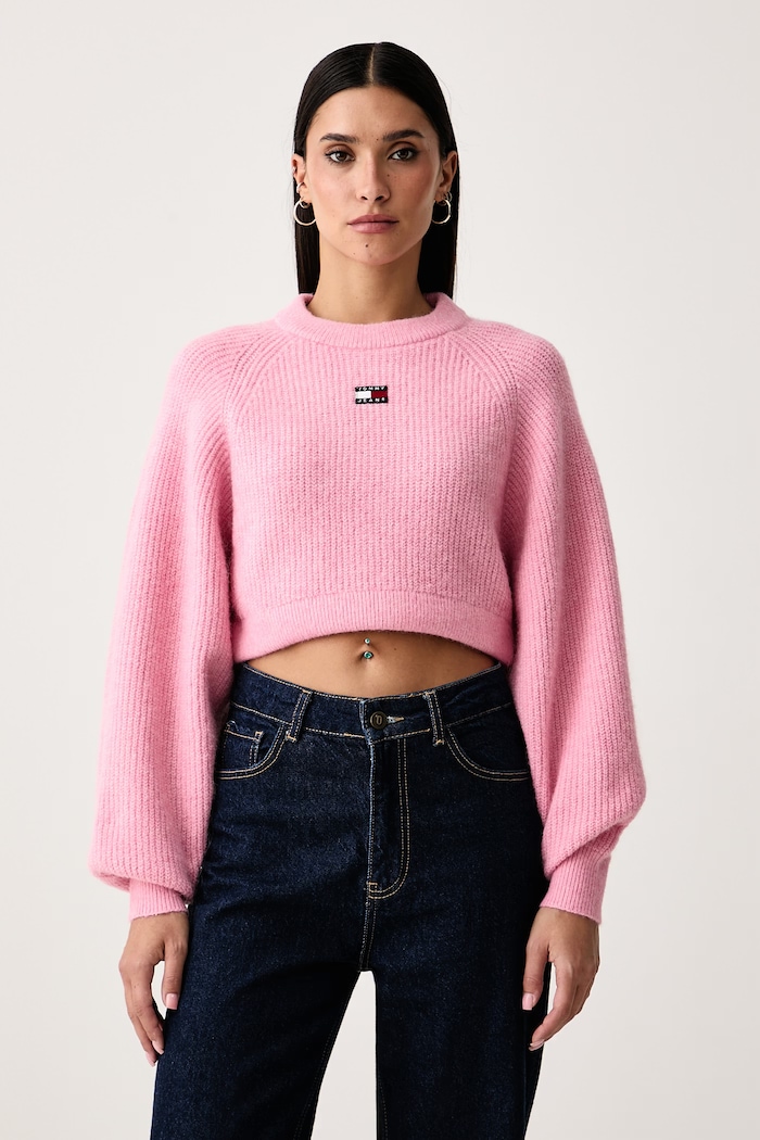Tommy Jeans Sweter damski z dodatkiem wełny różowy DW0DW22024