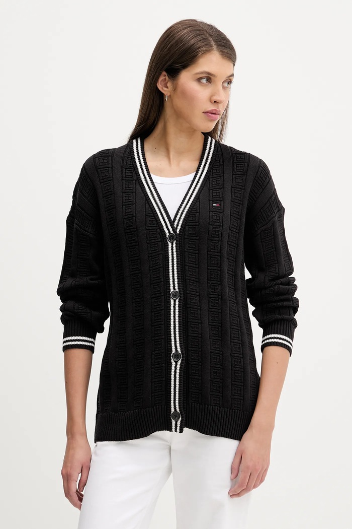 Tommy Jeans cardigan din bumbac imprimeu negru DW0DW22026