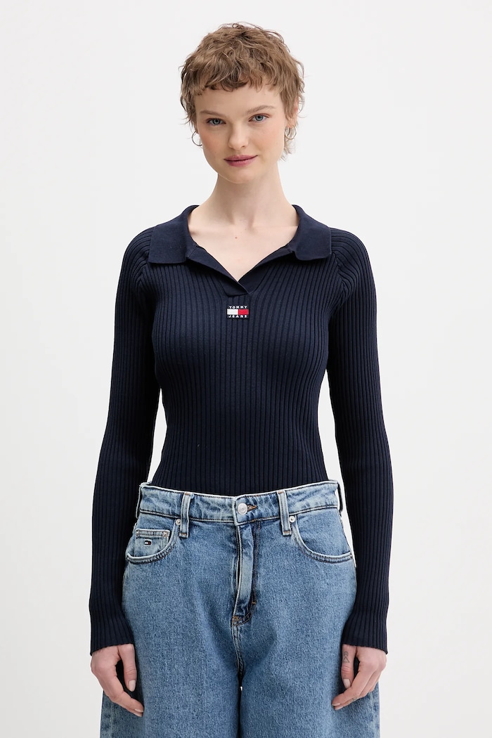 Πουλόβερ Tommy Jeans απλικέ σκούρο μπλε DW0DW22036