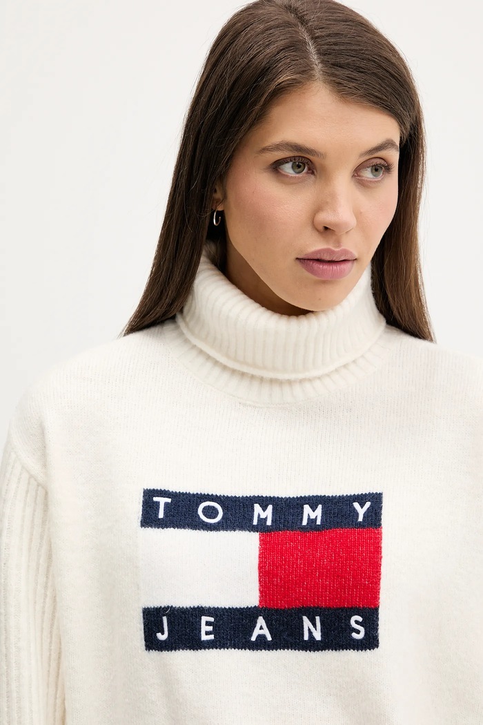 Svetr z vlněné směsi Tommy Jeans béžová DW0DW22108