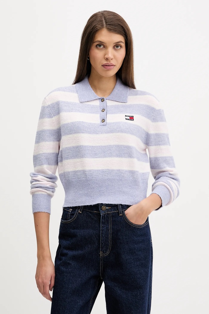 Πουλόβερ με προσθήκη αλπακά Tommy Jeans μεσαίου πάχους μπλε DW0DW22558