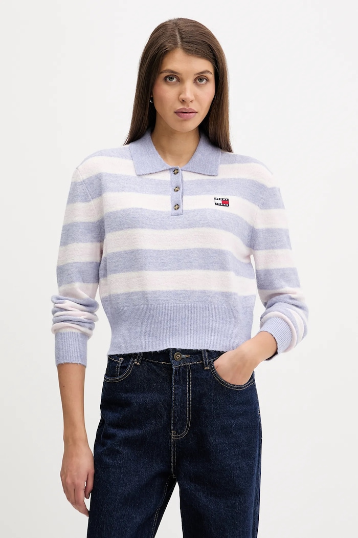 Πουλόβερ με προσθήκη αλπακά Tommy Jeans μεσαίου πάχους μπλε DW0DW22558