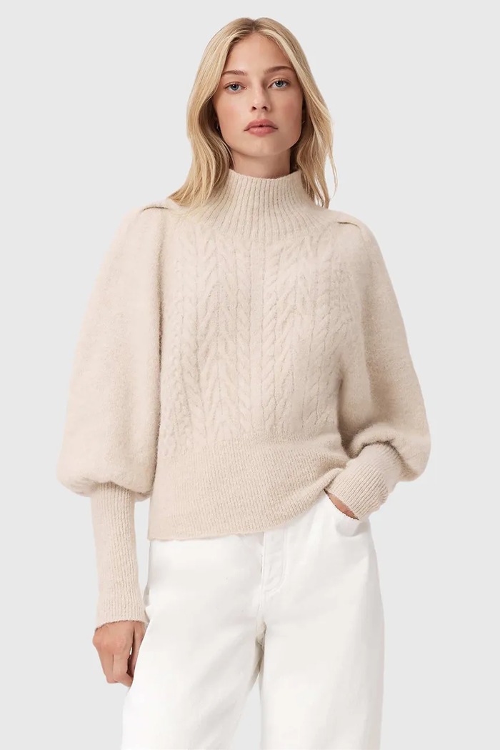 AllSaints pulover din amestec de lână de alpaca grosime medie alb W090KD