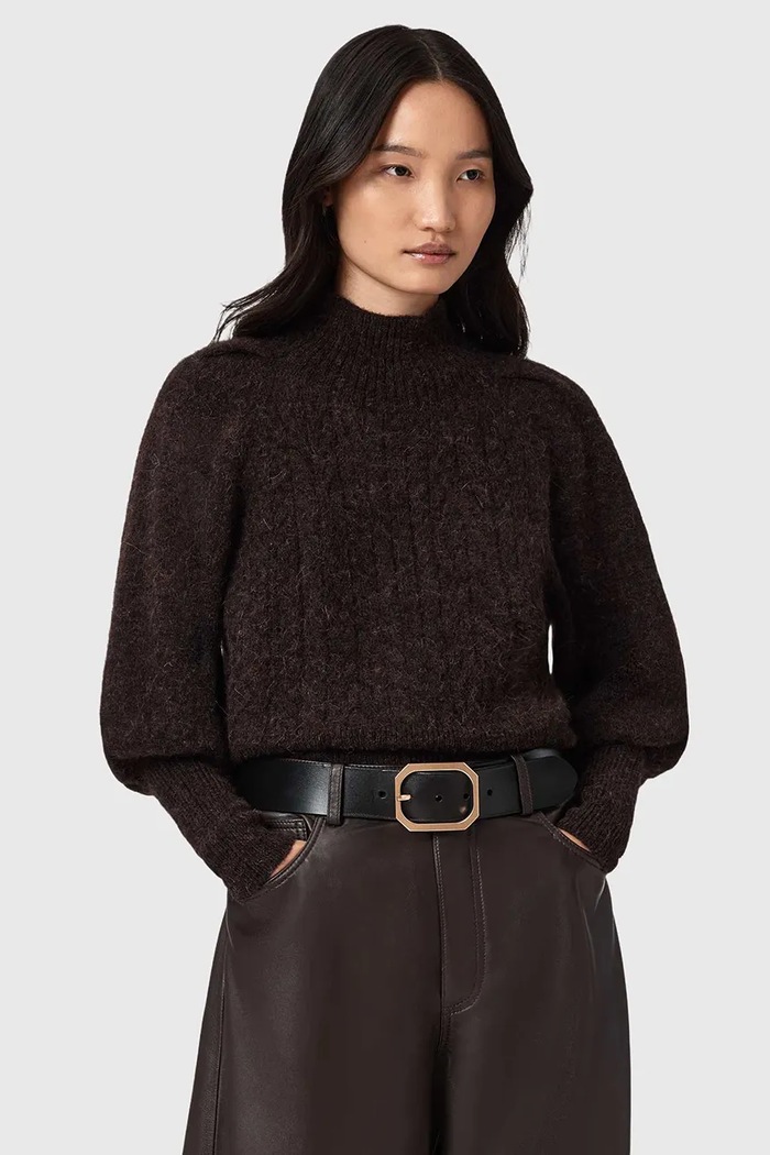 AllSaints pulover din amestec de lână de alpaca grosime medie maro W090KD