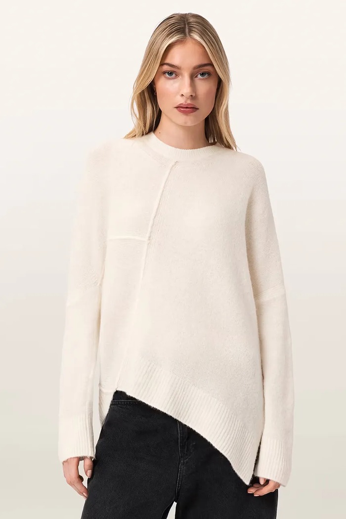 AllSaints Sweter damski z wełną beżowy W096KD
