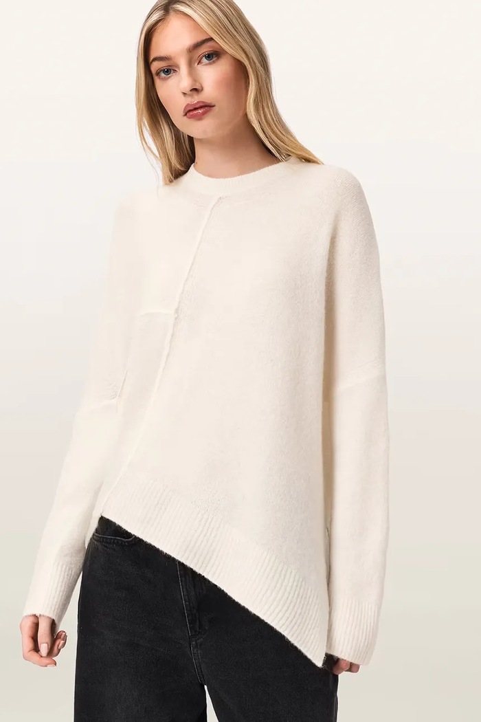 Sweter damski z wełną AllSaints W096KD beżowy