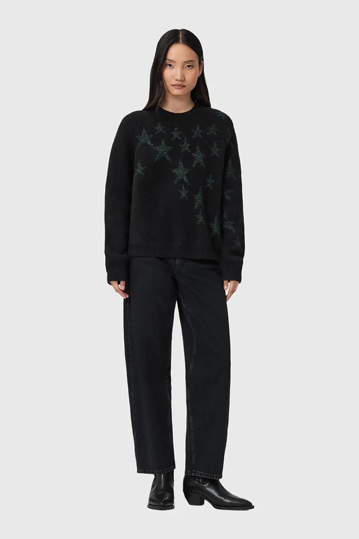 AllSaints sweter z dodatkiem wełny czarny W089KD