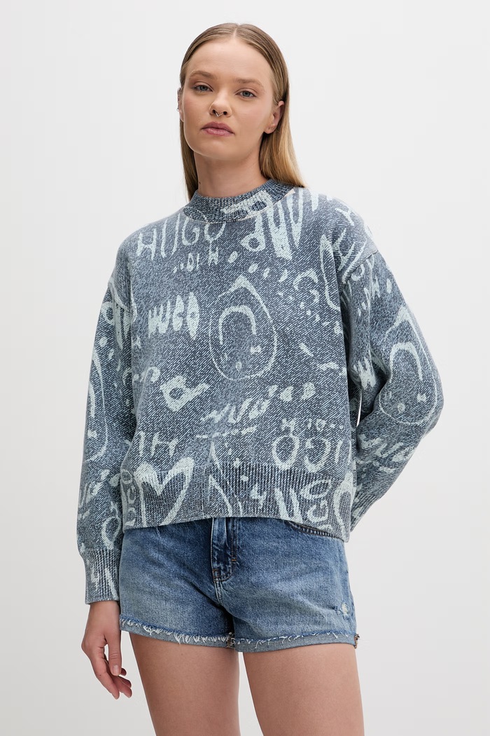 HUGO Blue pulover pentru femei, din bumbac Slicary_B gri 50554353