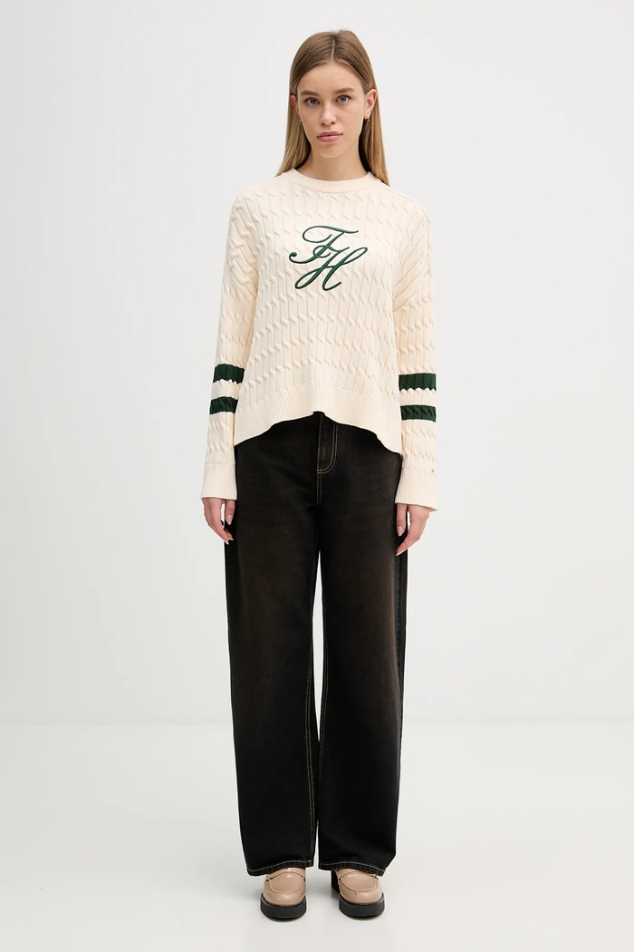Βαμβακερό πουλόβερ Tommy Hilfiger WW0WW47633 μπεζ SS26