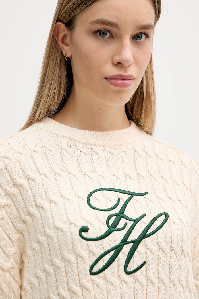 Βαμβακερό πουλόβερ Tommy Hilfiger μπεζ WW0WW47633