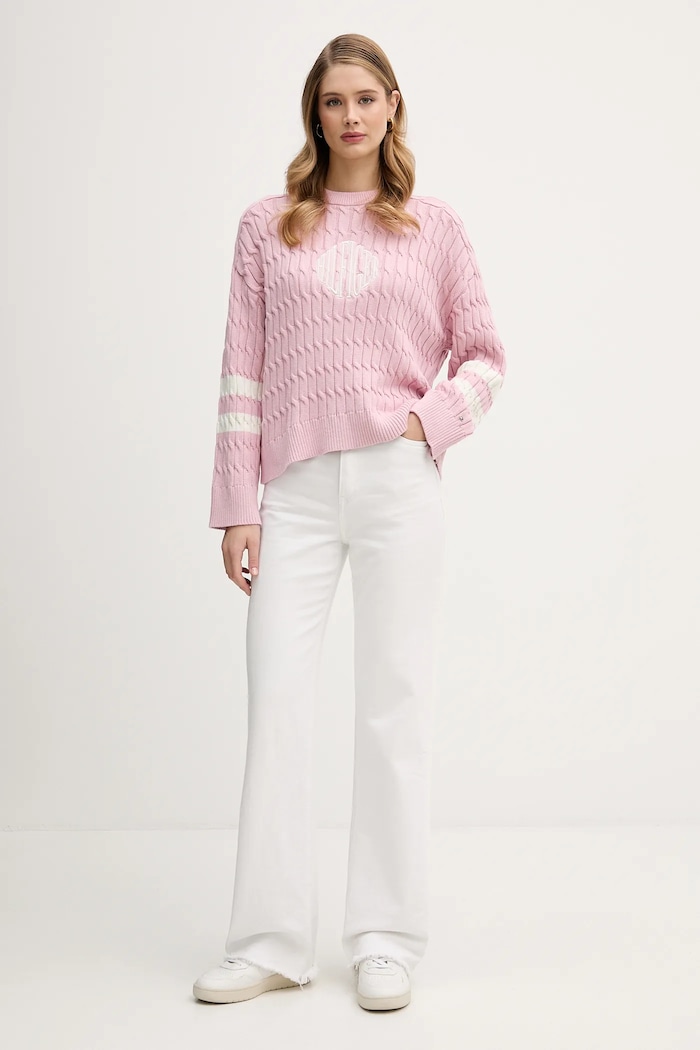 Bavlnený sveter Tommy Hilfiger WW0WW47633 ružová SS26