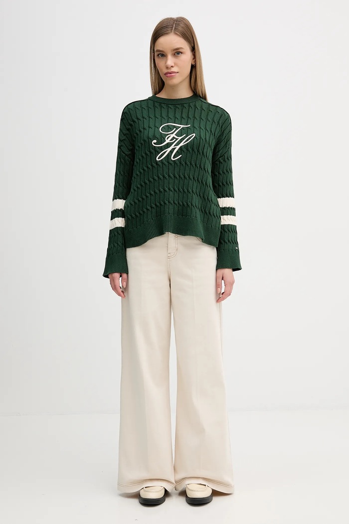 Βαμβακερό πουλόβερ Tommy Hilfiger WW0WW47633 πράσινο SS26