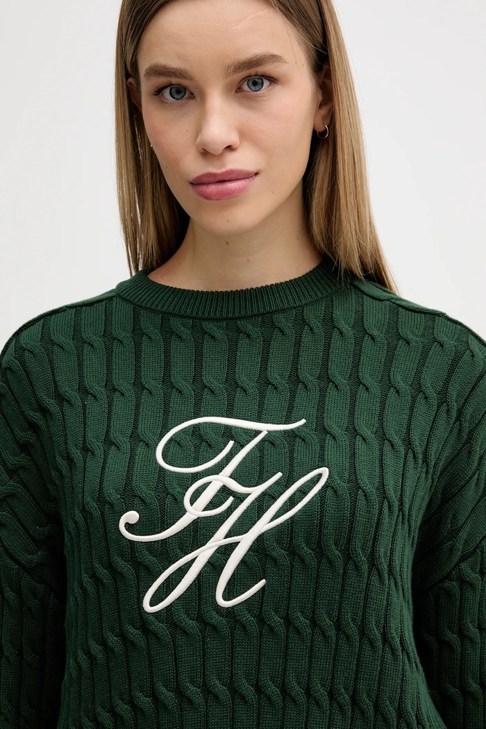 Βαμβακερό πουλόβερ Tommy Hilfiger πράσινο WW0WW47633