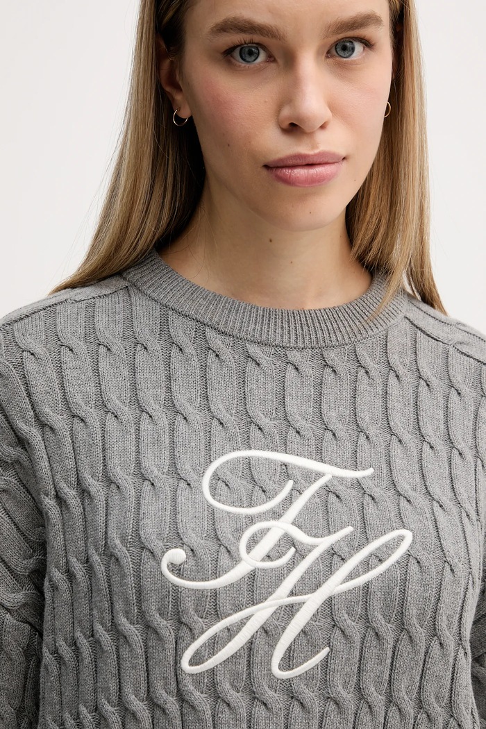 Βαμβακερό πουλόβερ Tommy Hilfiger γκρί WW0WW47633
