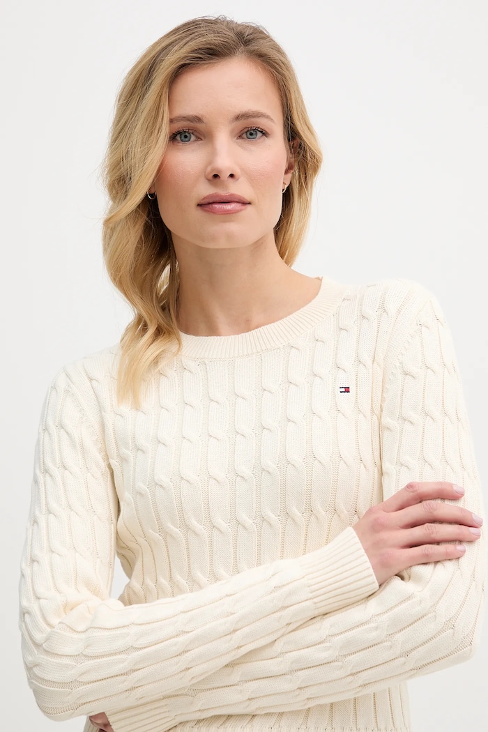 Tommy Hilfiger pamut pulóver bézs WW0WW47644
