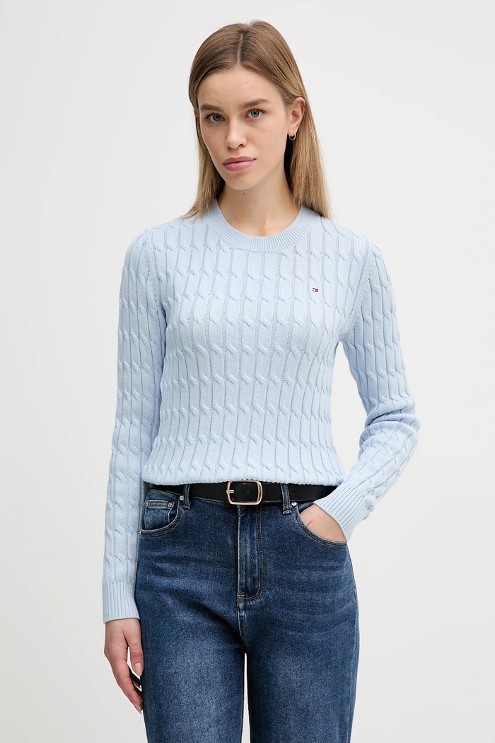 Bavlnený sveter Tommy Hilfiger jemný vzor modrá WW0WW47644
