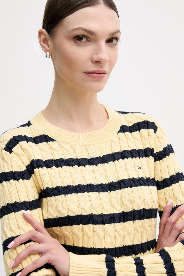 Bombažen pulover Tommy Hilfiger rumena WW0WW47644