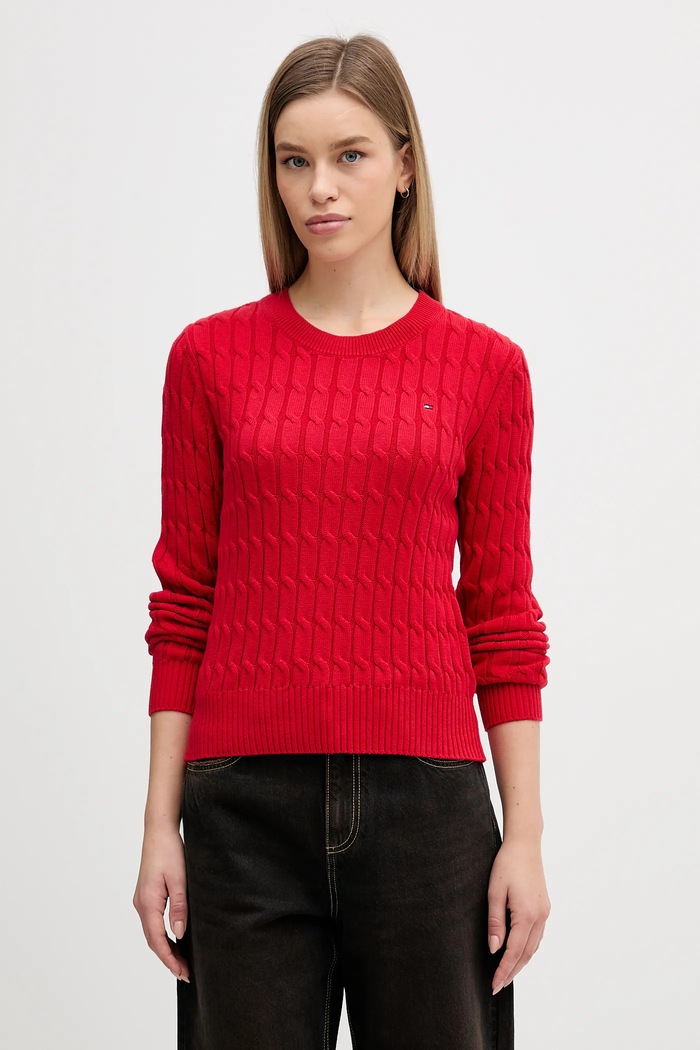 Βαμβακερό πουλόβερ Tommy Hilfiger βαμβάκι κόκκινο WW0WW47644