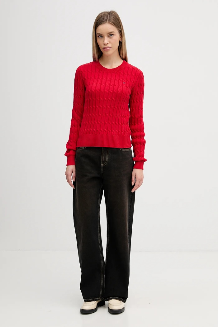 Βαμβακερό πουλόβερ Tommy Hilfiger WW0WW47644 κόκκινο SS26