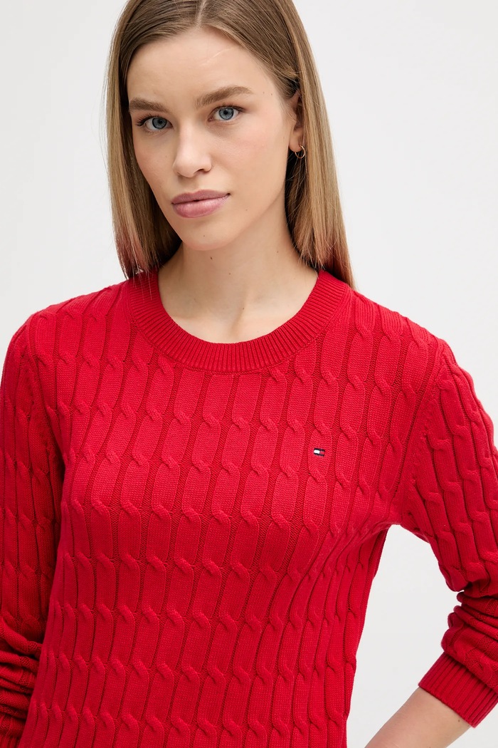 Βαμβακερό πουλόβερ Tommy Hilfiger κόκκινο WW0WW47644