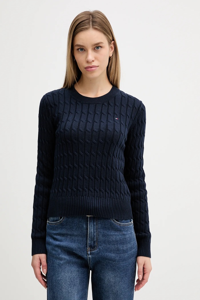 Βαμβακερό πουλόβερ Tommy Hilfiger βαμβάκι σκούρο μπλε WW0WW47644