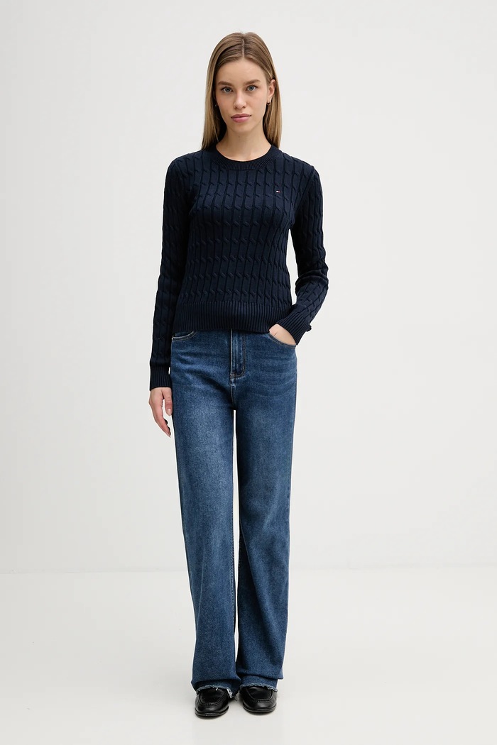 Βαμβακερό πουλόβερ Tommy Hilfiger WW0WW47644 σκούρο μπλε SS26