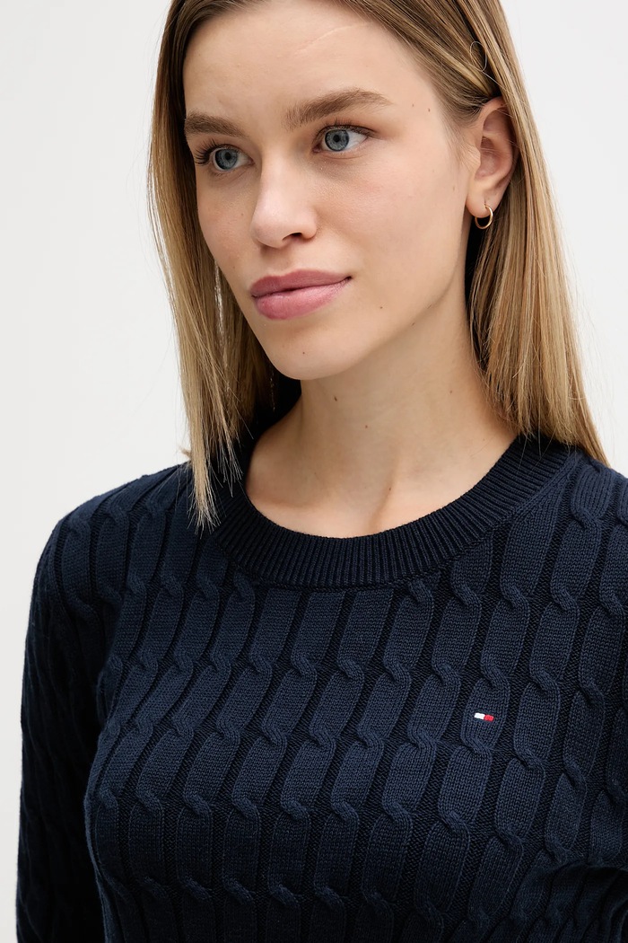 Βαμβακερό πουλόβερ Tommy Hilfiger σκούρο μπλε WW0WW47644