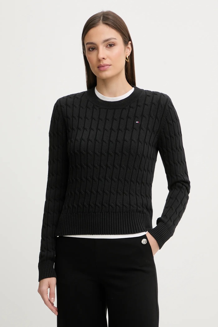 Βαμβακερό πουλόβερ Tommy Hilfiger βαμβάκι μαύρο WW0WW47644