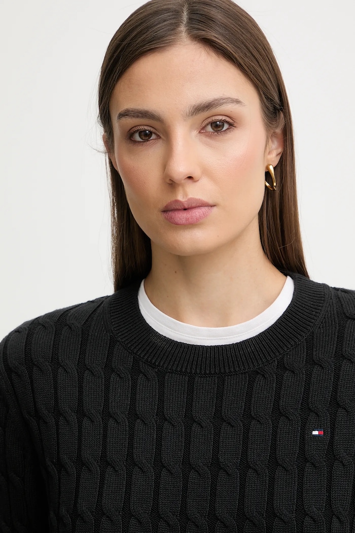 Βαμβακερό πουλόβερ Tommy Hilfiger μαύρο WW0WW47644