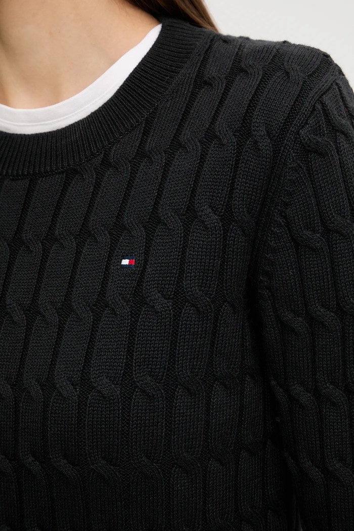 Βαμβακερό πουλόβερ Tommy Hilfiger WW0WW47644 μαύρο
