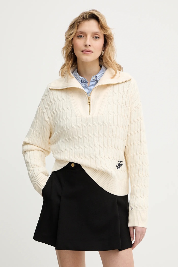 Βαμβακερό πουλόβερ Tommy Hilfiger βαμβάκι μπεζ WW0WW47643