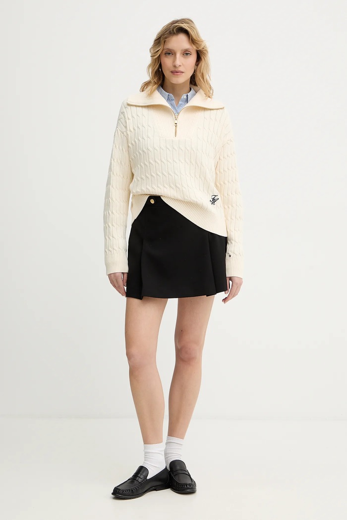 Βαμβακερό πουλόβερ Tommy Hilfiger WW0WW47643 μπεζ SS26