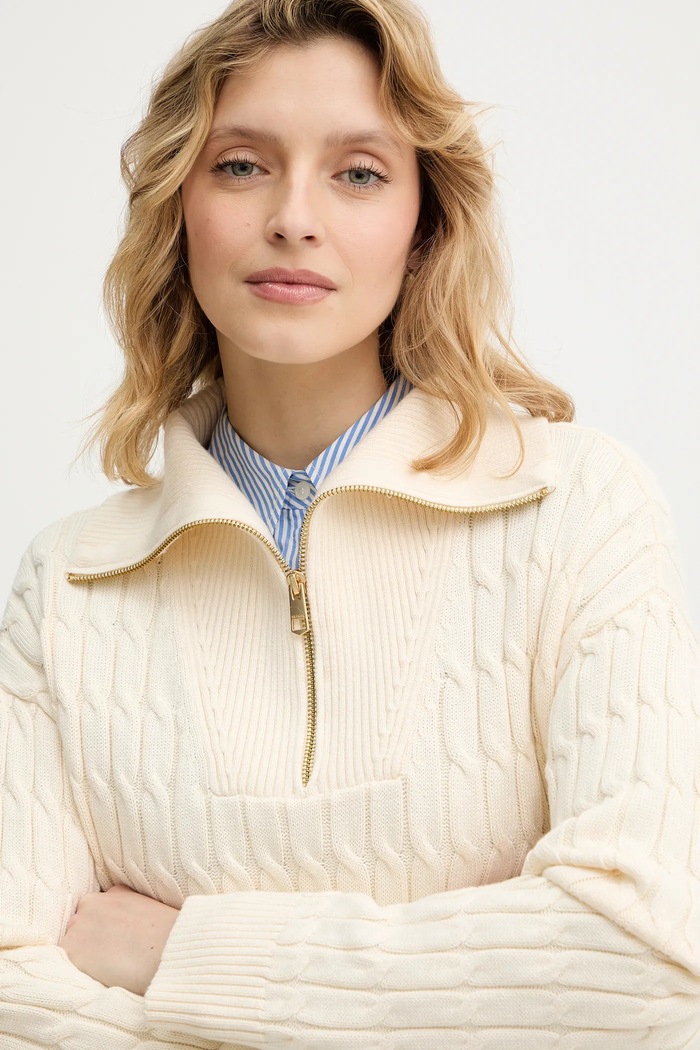 Βαμβακερό πουλόβερ Tommy Hilfiger WW0WW47643 μπεζ