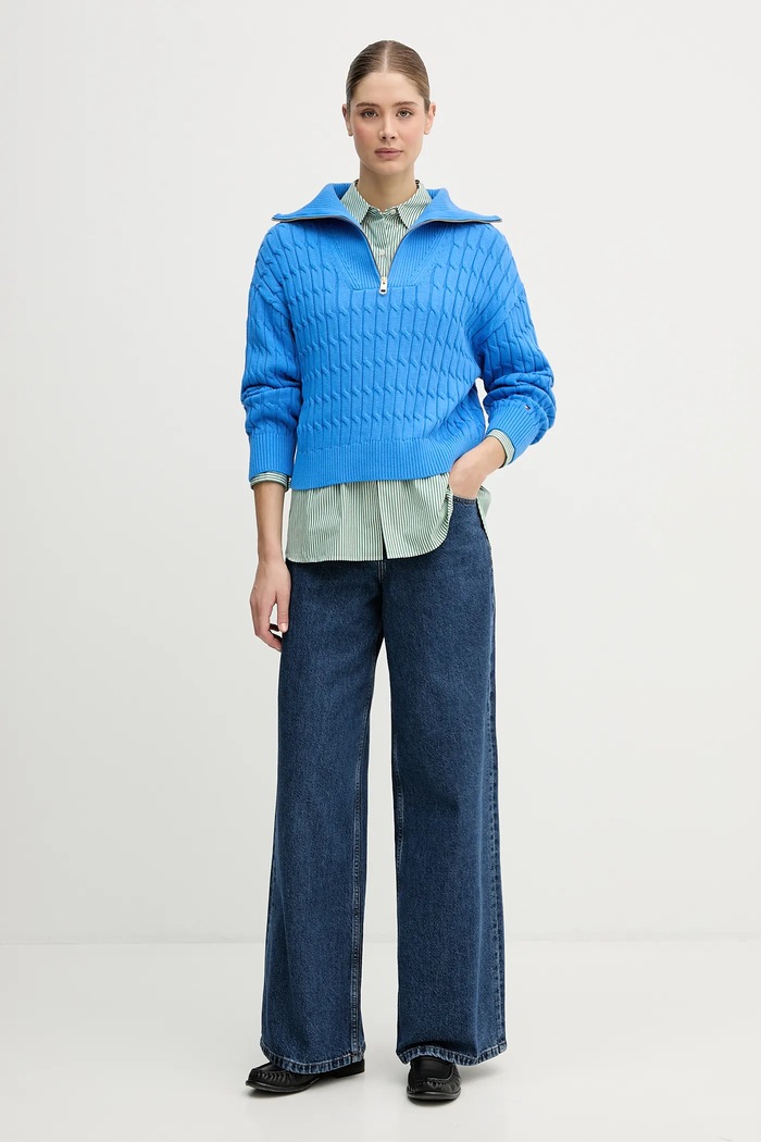 Bavlněný svetr Tommy Hilfiger WW0WW47643 modrá SS26