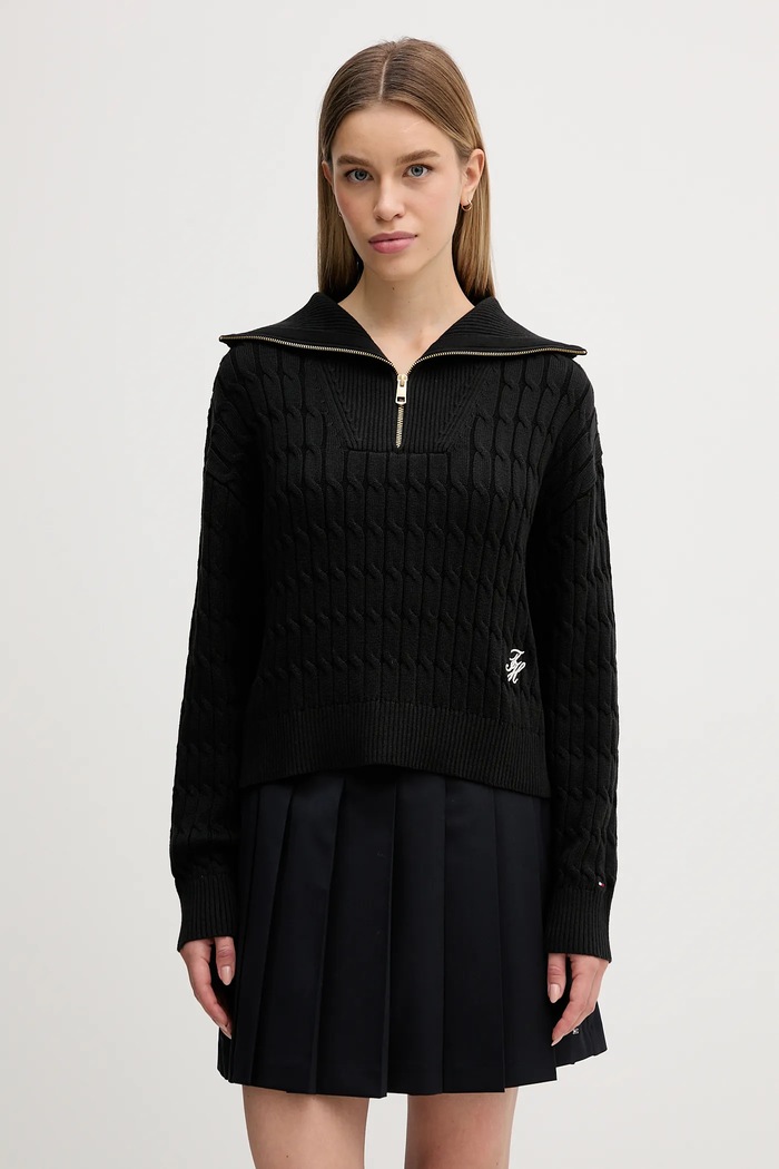 Βαμβακερό πουλόβερ Tommy Hilfiger βαμβάκι μαύρο WW0WW47643