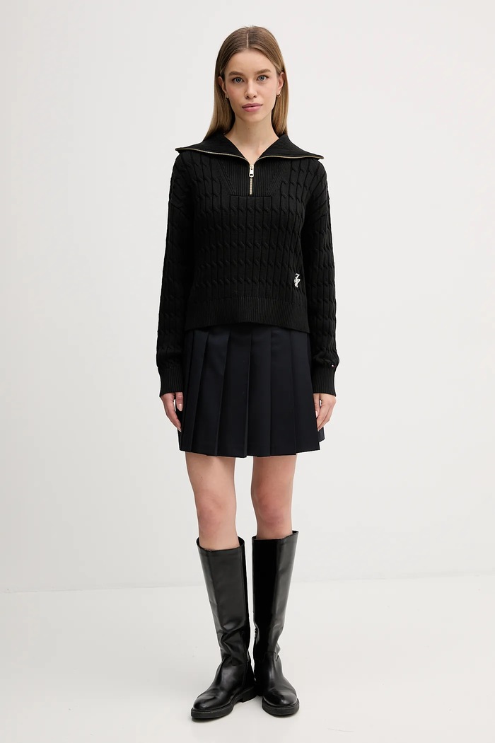 Βαμβακερό πουλόβερ Tommy Hilfiger WW0WW47643 μαύρο SS26