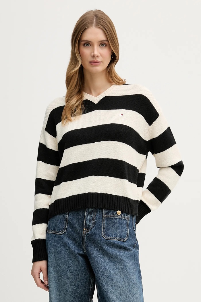 Tommy Hilfiger pulover de cașmir subtiri negru WW0WW47655