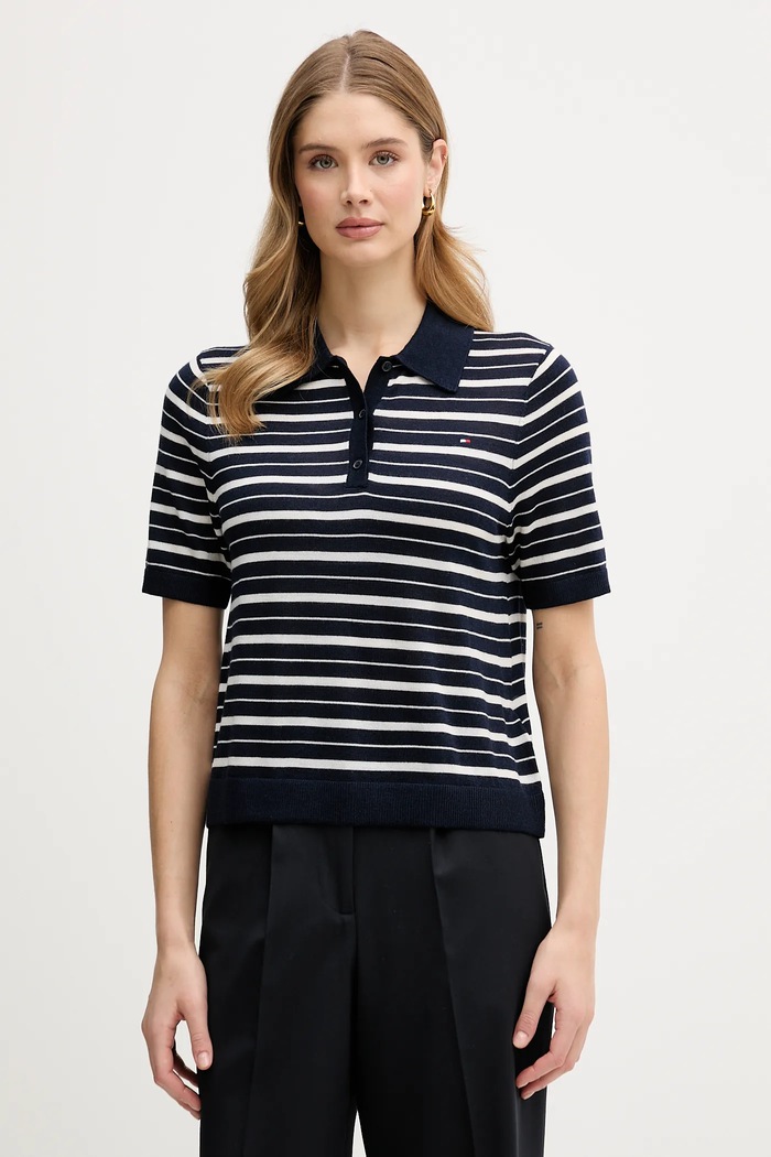 Tommy Hilfiger sweter z dodatkiem wełny zapinany granatowy WW0WW48450