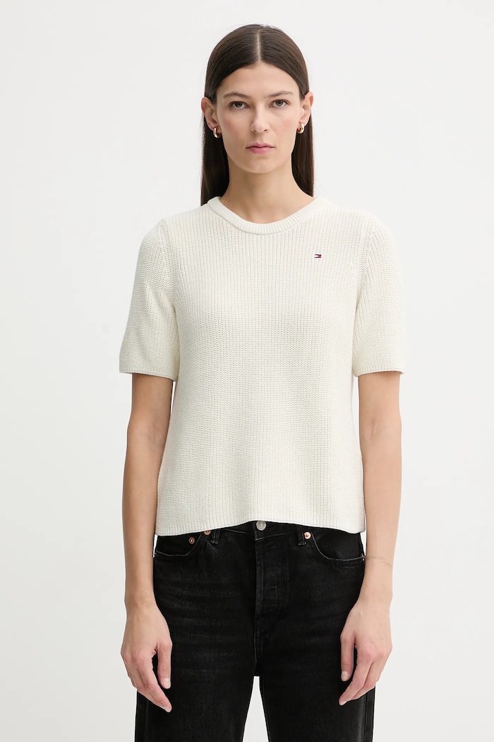 Bavlnené tričko Tommy Hilfiger jednofarebný béžová WW0WW48793