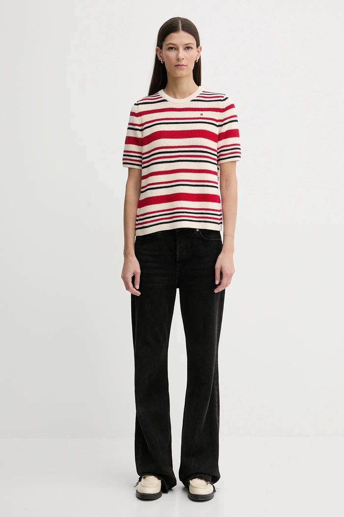 Βαμβακερό μπλουζάκι Tommy Hilfiger WW0WW48793 κόκκινο SS26