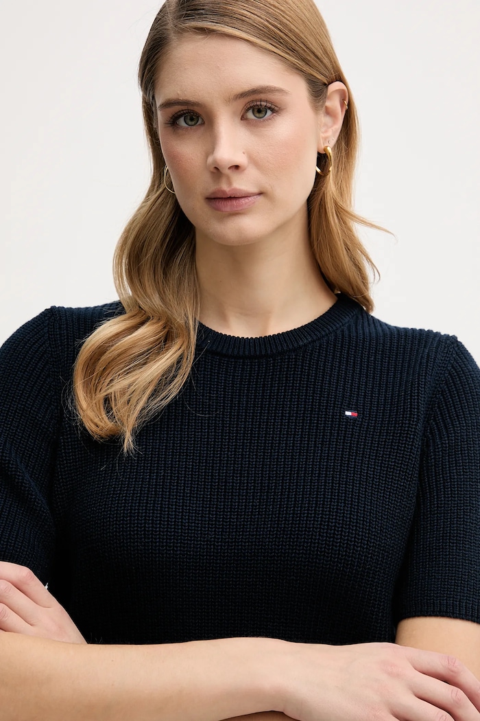 Bavlněné tričko Tommy Hilfiger námořnická modř WW0WW48793
