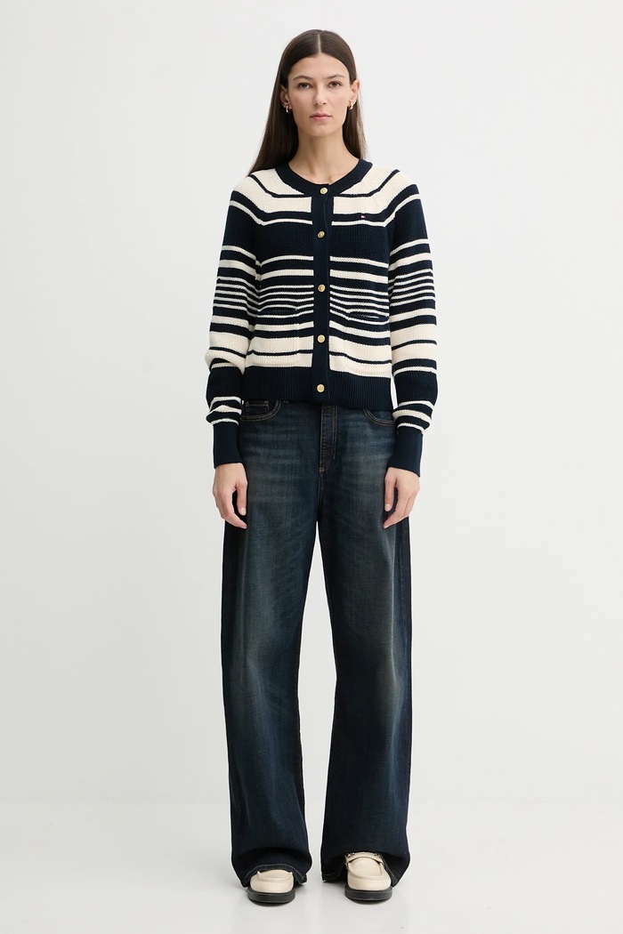 Памучна жилетка Tommy Hilfiger WW0WW48795 тъмносин SS26